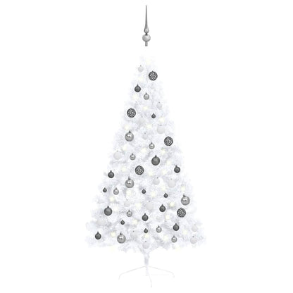 vidaXL Künstlicher Halb-Weihnachtsbaum Beleuchtung Kugeln Weiß 150 cm