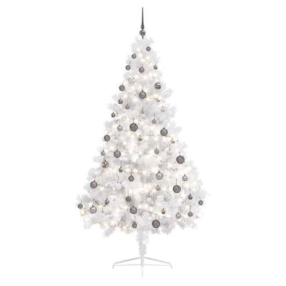 vidaXL Künstlicher Halb-Weihnachtsbaum Beleuchtung Kugeln Weiß 180 cm