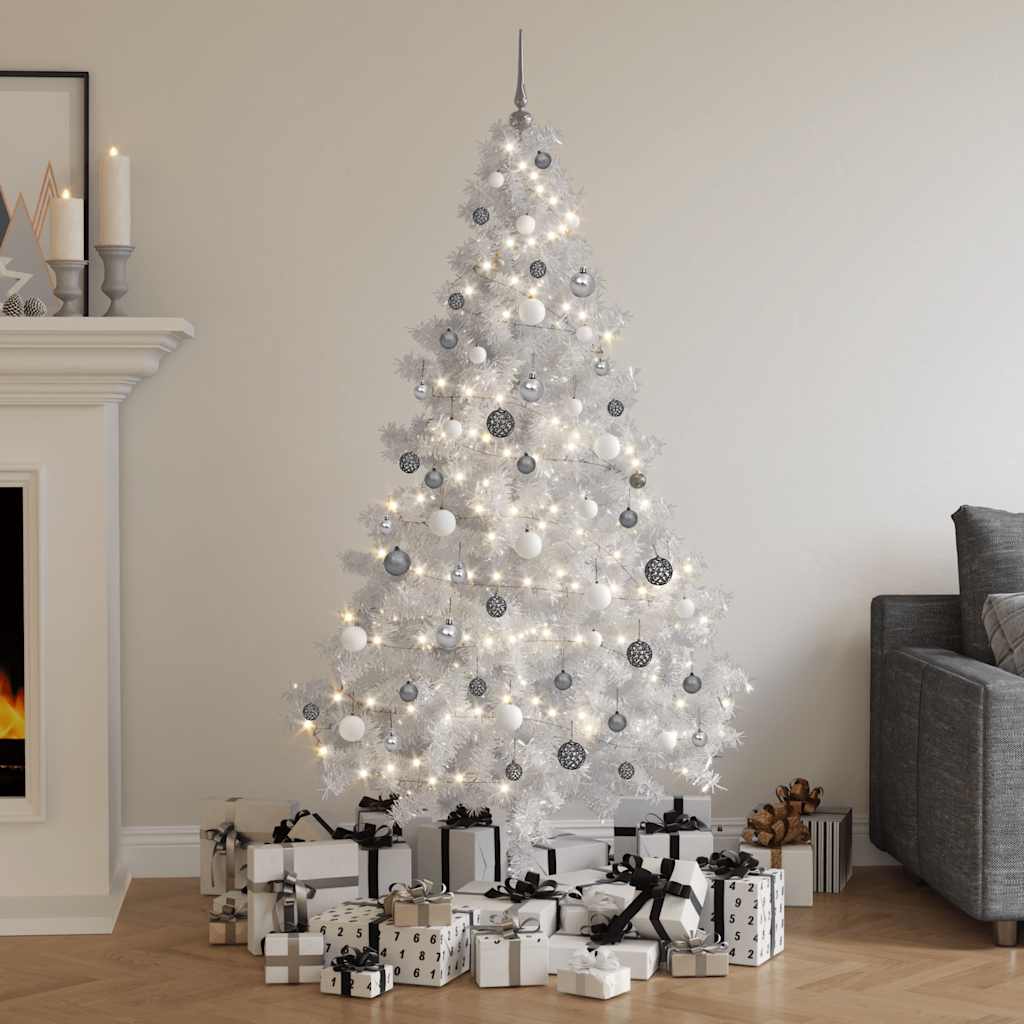 vidaXL Künstlicher Halb-Weihnachtsbaum Beleuchtung Kugeln Weiß 180 cm