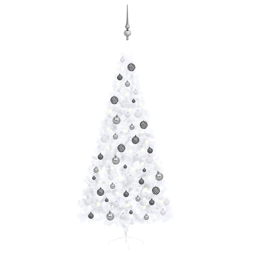 vidaXL Künstlicher Halb-Weihnachtsbaum Beleuchtung Kugeln Weiß 210 cm
