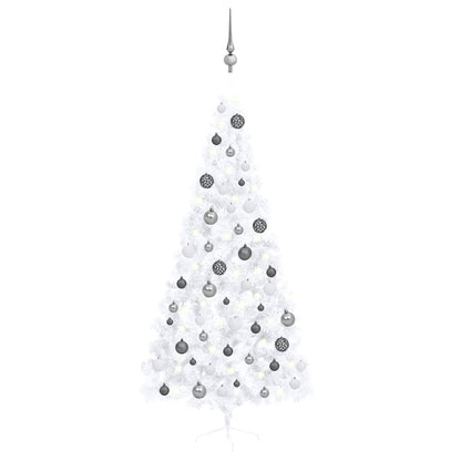 vidaXL Künstlicher Halb-Weihnachtsbaum Beleuchtung Kugeln Weiß 210 cm