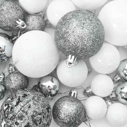 vidaXL Künstlicher Halb-Weihnachtsbaum Beleuchtung Kugeln Weiß 210 cm