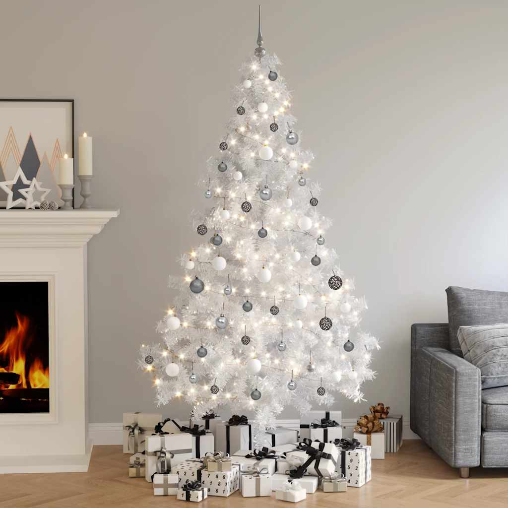 vidaXL Künstlicher Halb-Weihnachtsbaum Beleuchtung Kugeln Weiß 210 cm