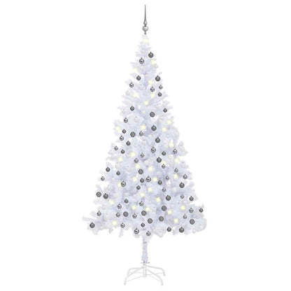 vidaXL Sapin de Noël artificiel avec lumières et boules L 240 cm Blanc