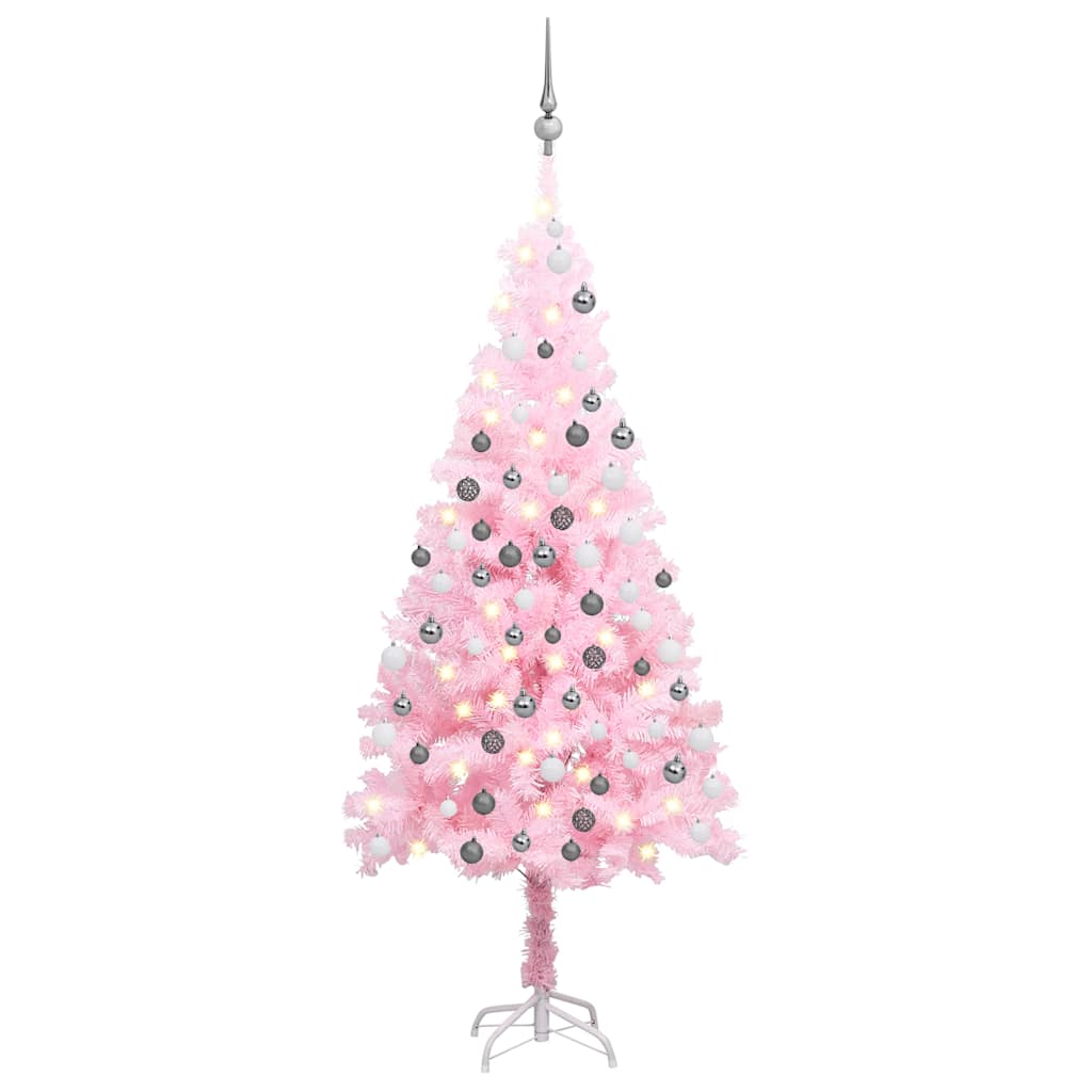 vidaXL Sapin de Noël artificiel avec lumières et boules rose 120cm