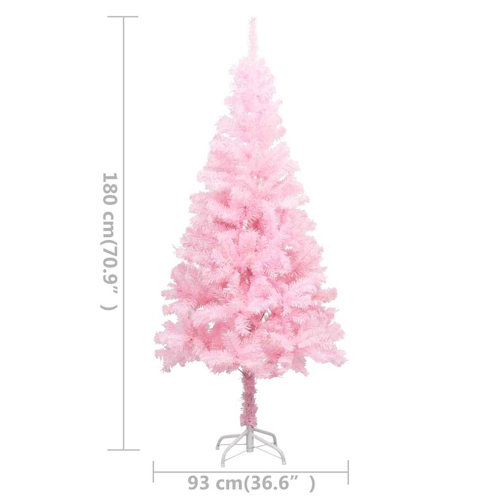 vidaXL Sapin de Noël artificiel avec lumières et boules rose 180 cm