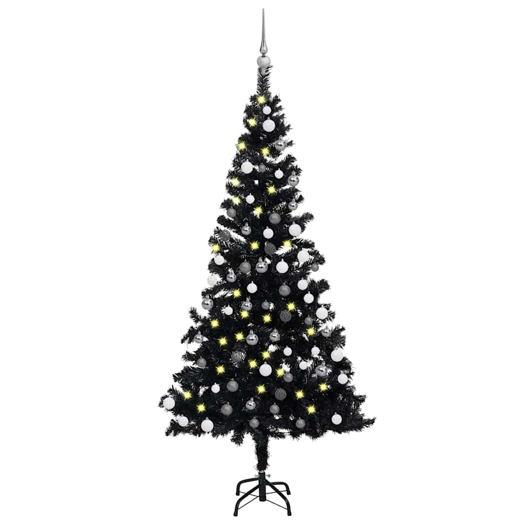 vidaXL Sapin de Noël artificiel avec lumières et boules Noir 120 cm