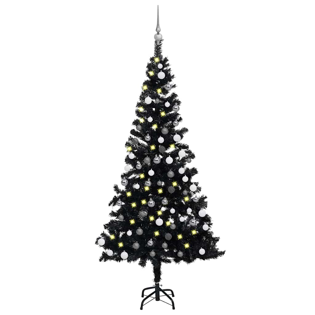 vidaXL Sapin de Noël Artificiel Lumineux et Boules Noir 150 cm