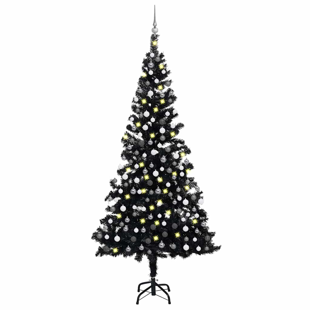 vidaXL Sapin de Noël Artificiel avec Lumières et Boules Noir 210 cm
