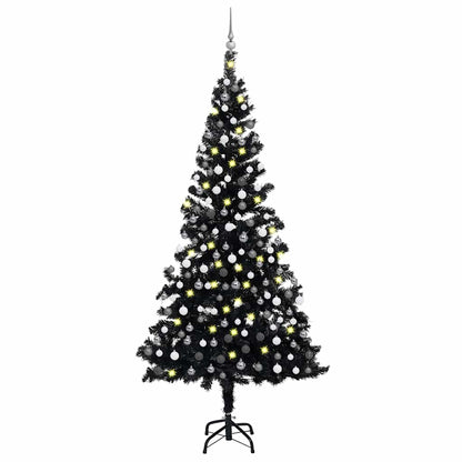 vidaXL Sapin de Noël Artificiel avec Lumières et Boules Noir 210 cm