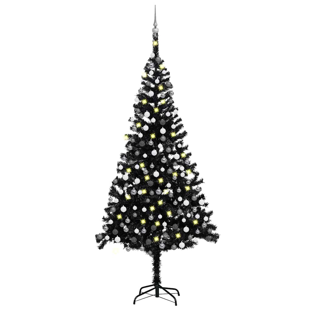 vidaXL Sapin de Noël artificiel avec lumières et boules Noir 240 cm