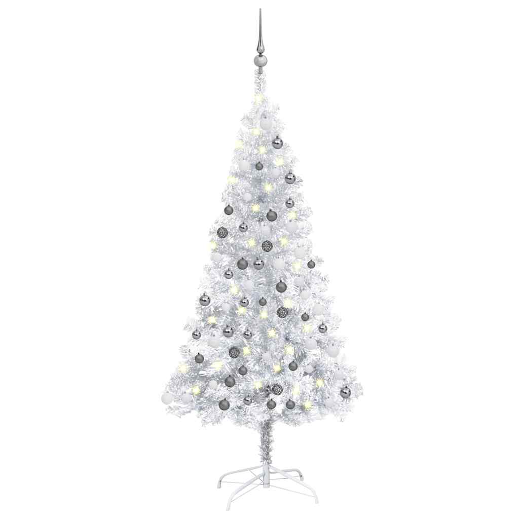 vidaXL Künstlicher Weihnachtsbaum Beleuchtung & Kugeln Silber 120 cm