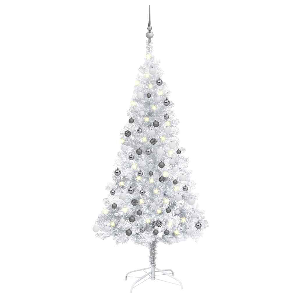 vidaXL Künstlicher Weihnachtsbaum Beleuchtung & Kugeln Silber 150 cm