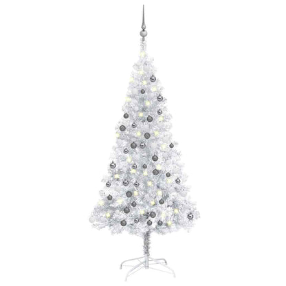 vidaXL Künstlicher Weihnachtsbaum Beleuchtung & Kugeln Silber 150 cm