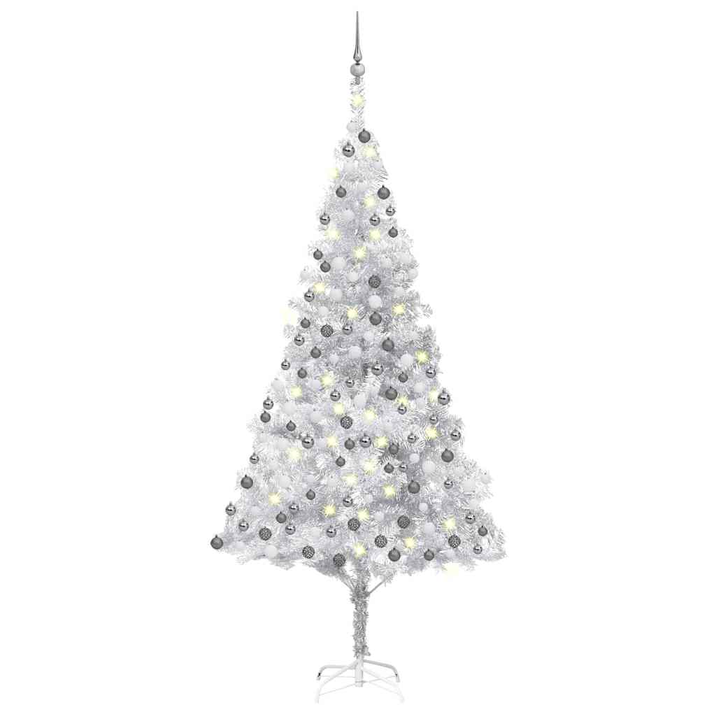 vidaXL Künstlicher Weihnachtsbaum Beleuchtung & Kugeln Silber 240 cm