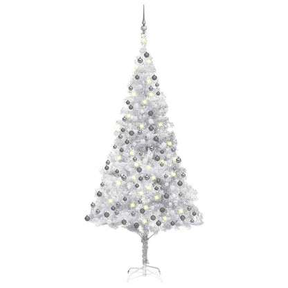 vidaXL Künstlicher Weihnachtsbaum Beleuchtung & Kugeln Silber 240 cm