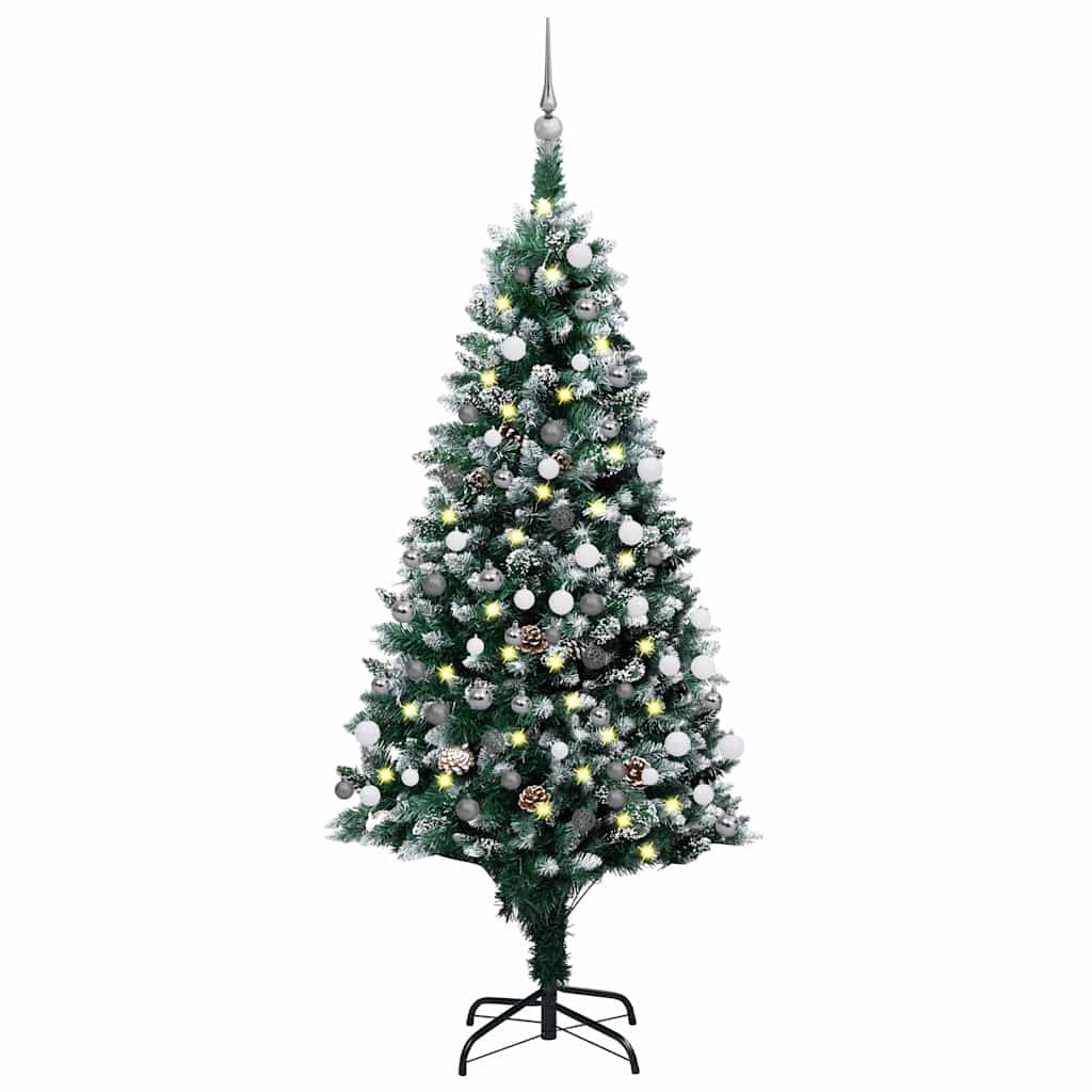 vidaXL Künstlicher Weihnachtsbaum mit LEDs Kugeln Zapfen 180 cm