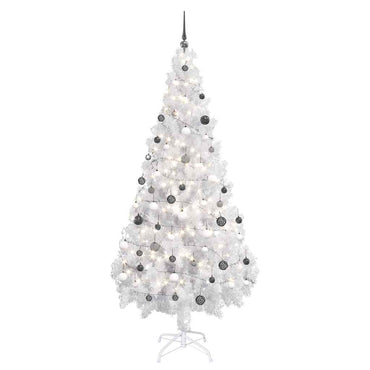 vidaXL Künstlicher Weihnachtsbaum mit Beleuchtung & Kugeln Weiß 180 cm