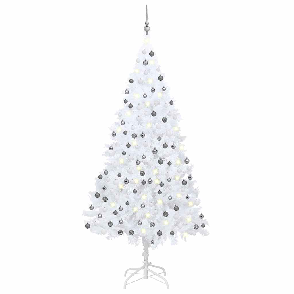 vidaXL Künstlicher Weihnachtsbaum mit Beleuchtung & Kugeln Weiß 240 cm