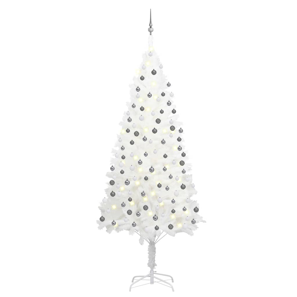 vidaXL Künstlicher Weihnachtsbaum mit Beleuchtung & Kugeln Weiß 240 cm