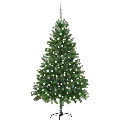 vidaXL Künstlicher Weihnachtsbaum Beleuchtung & Kugeln 210 cm Grün