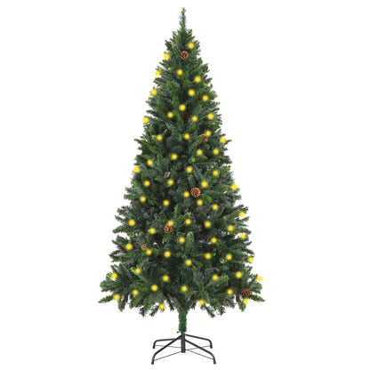vidaXL Künstlicher Weihnachtsbaum mit Beleuchtung & Zapfen Grün 180 cm