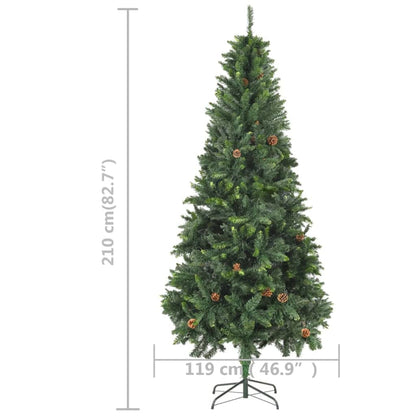 vidaXL Künstlicher Weihnachtsbaum mit Beleuchtung & Zapfen Grün 210 cm