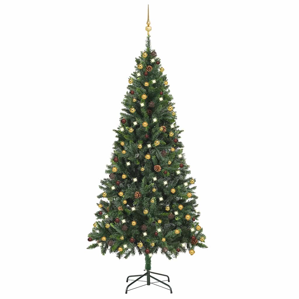 vidaXL Künstlicher Weihnachtsbaum mit Beleuchtung & Kugeln Grün 210 cm