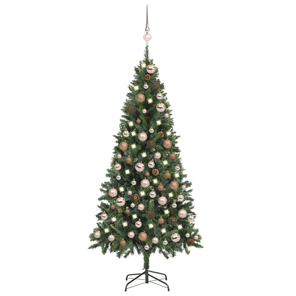 vidaXL Sapin de Noël artificiel avec lumières, boules et pommes de pin 180 cm