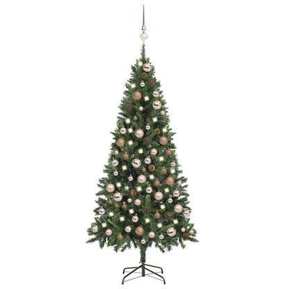 vidaXL Sapin de Noël artificiel avec lumières, boules et pommes de pin 180 cm