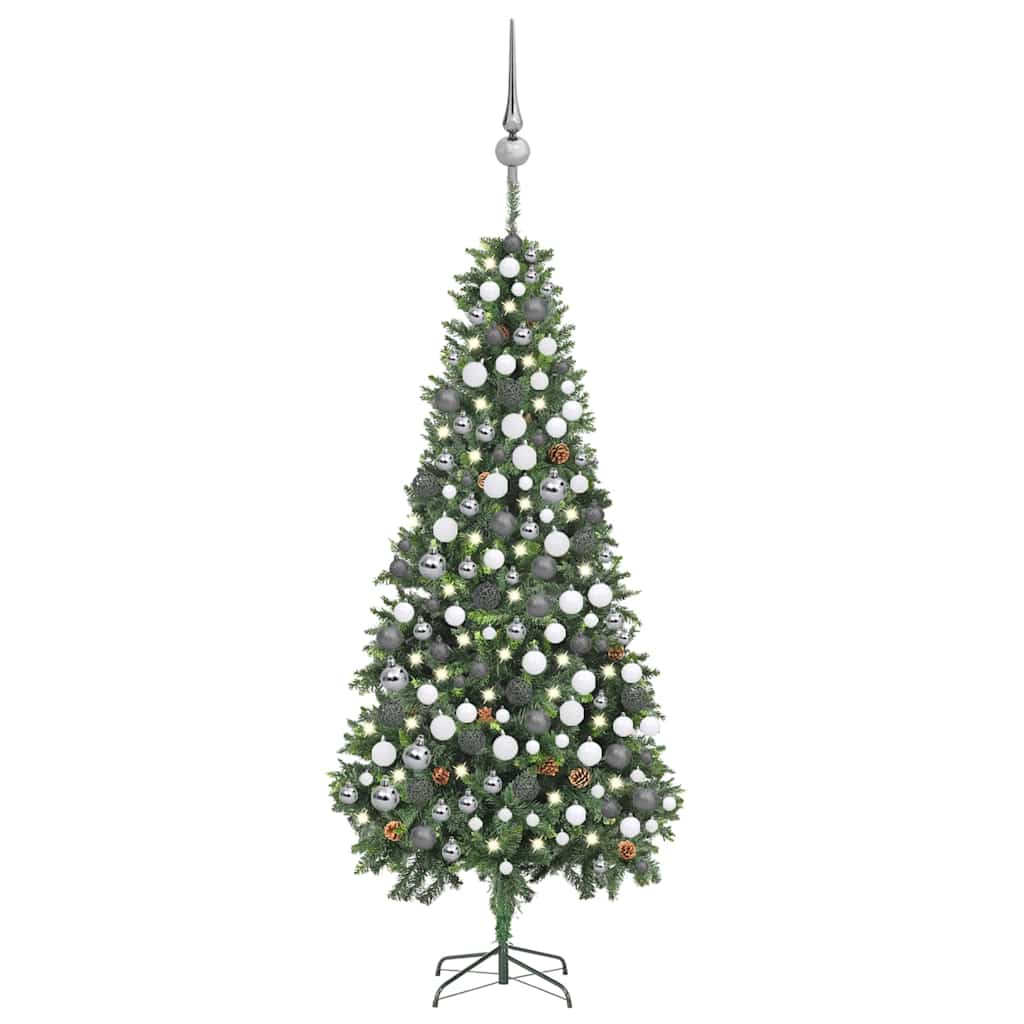 vidaXL Künstlicher Weihnachtsbaum mit Beleuchtung Kugeln Zapfen 210 cm
