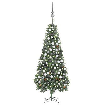 vidaXL Künstlicher Weihnachtsbaum mit Beleuchtung Kugeln Zapfen 210 cm