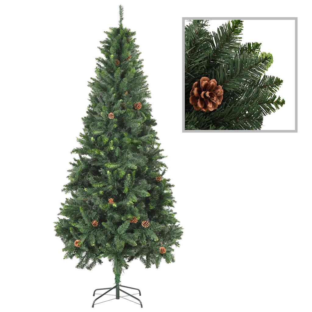vidaXL Künstlicher Weihnachtsbaum mit Beleuchtung Kugeln Zapfen 210 cm