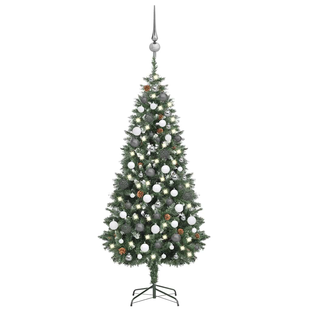 vidaXL Künstlicher Weihnachtsbaum mit Beleuchtung Kugeln Zapfen 180 cm
