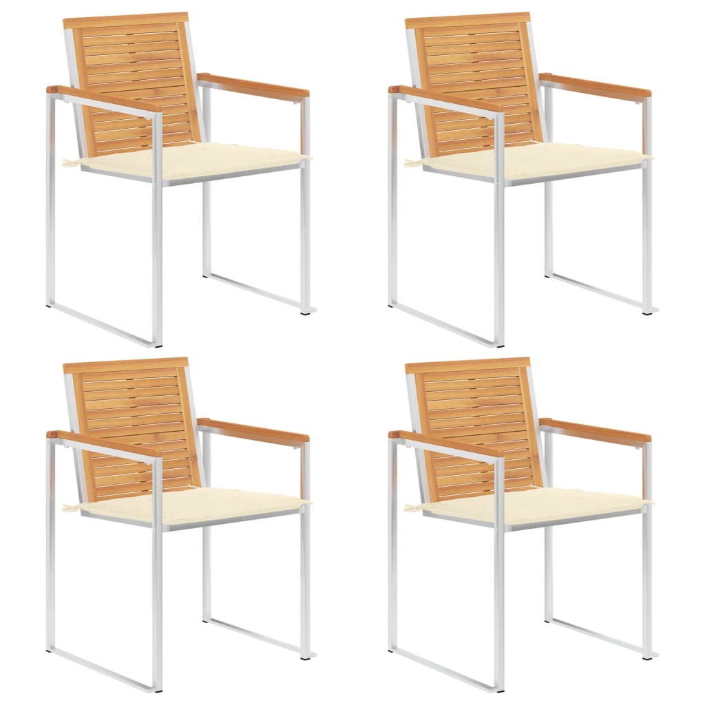 4 Stk. Gartenstühle mit Kissen Massivholz Teak