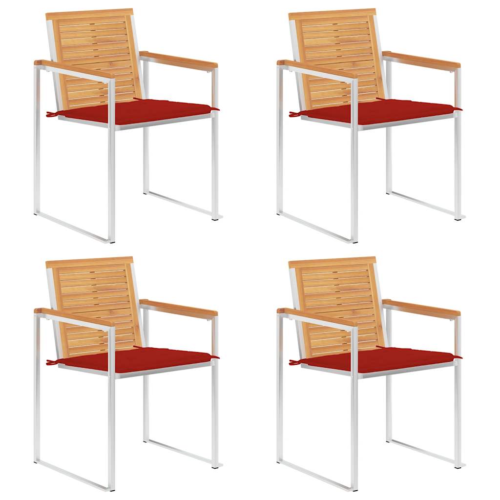 vidaXL Chaises de jardin 4 pcs avec coussins Bois de teck massif