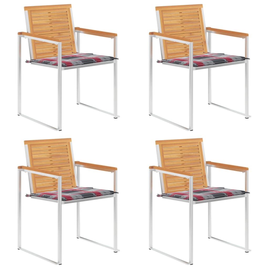 vidaXL Chaises de jardin 4 pcs avec coussins Bois de teck massif
