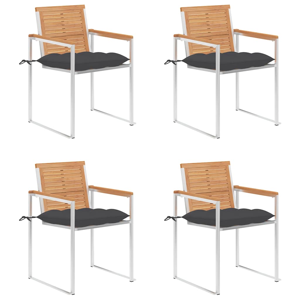 vidaXL Chaises de jardin 4 pcs avec coussins Bois de teck massif