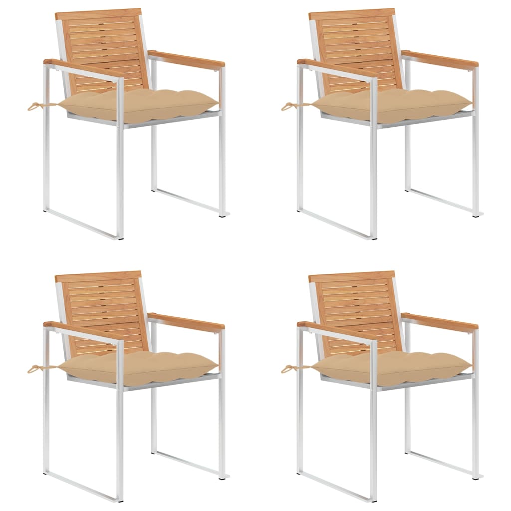 vidaXL Gartenstühle 4 Stk. mit Kissen Massivholz Teak