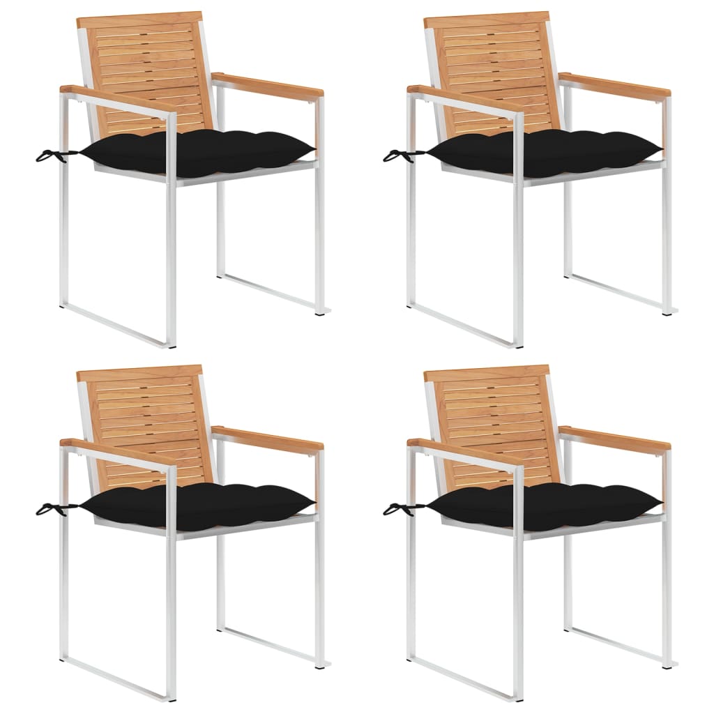 vidaXL Gartenstühle 4 Stk. mit Kissen Massivholz Teak