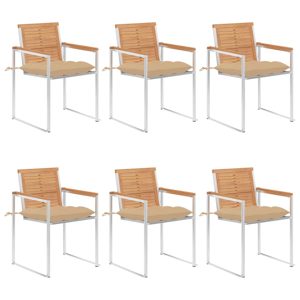 vidaXL Chaises de jardin 6 pcs avec coussins Bois de teck massif
