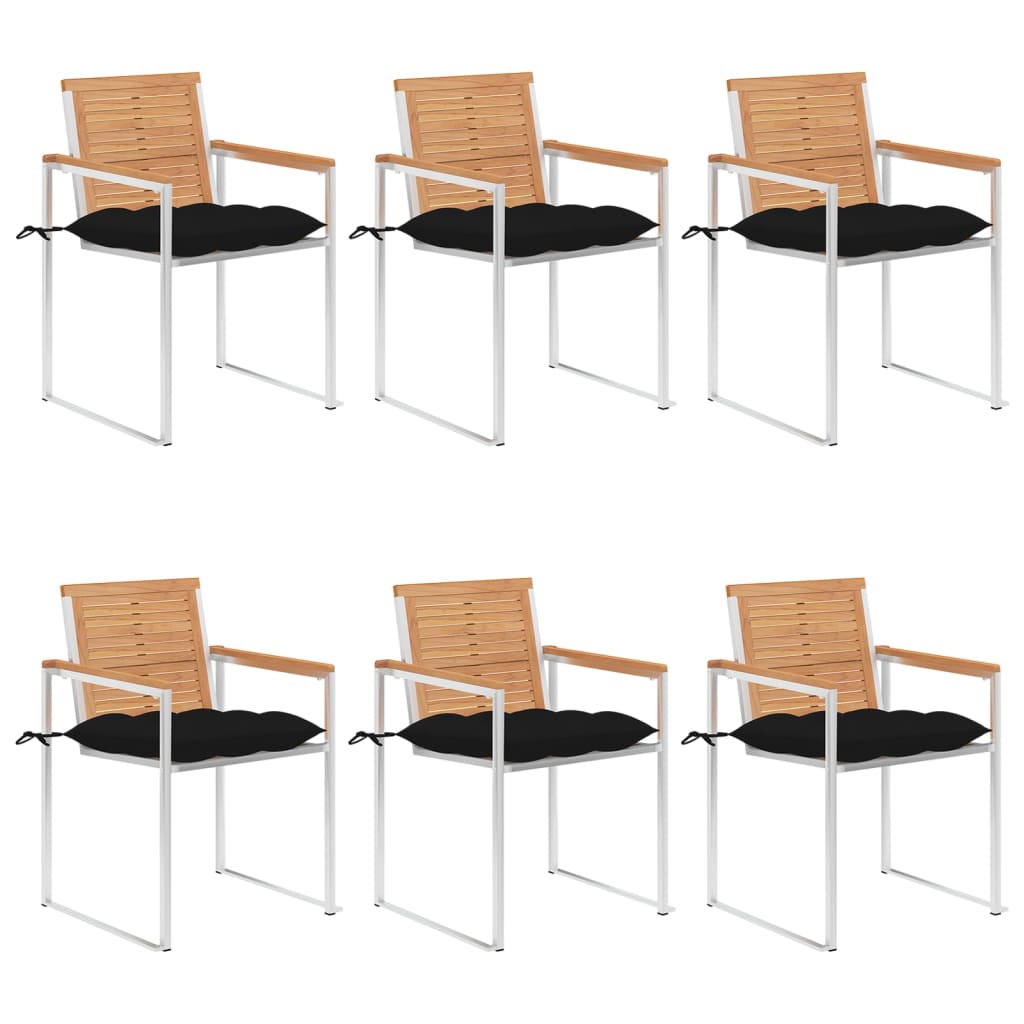 vidaXL Chaises de jardin 6 pcs avec coussins Bois de teck massif