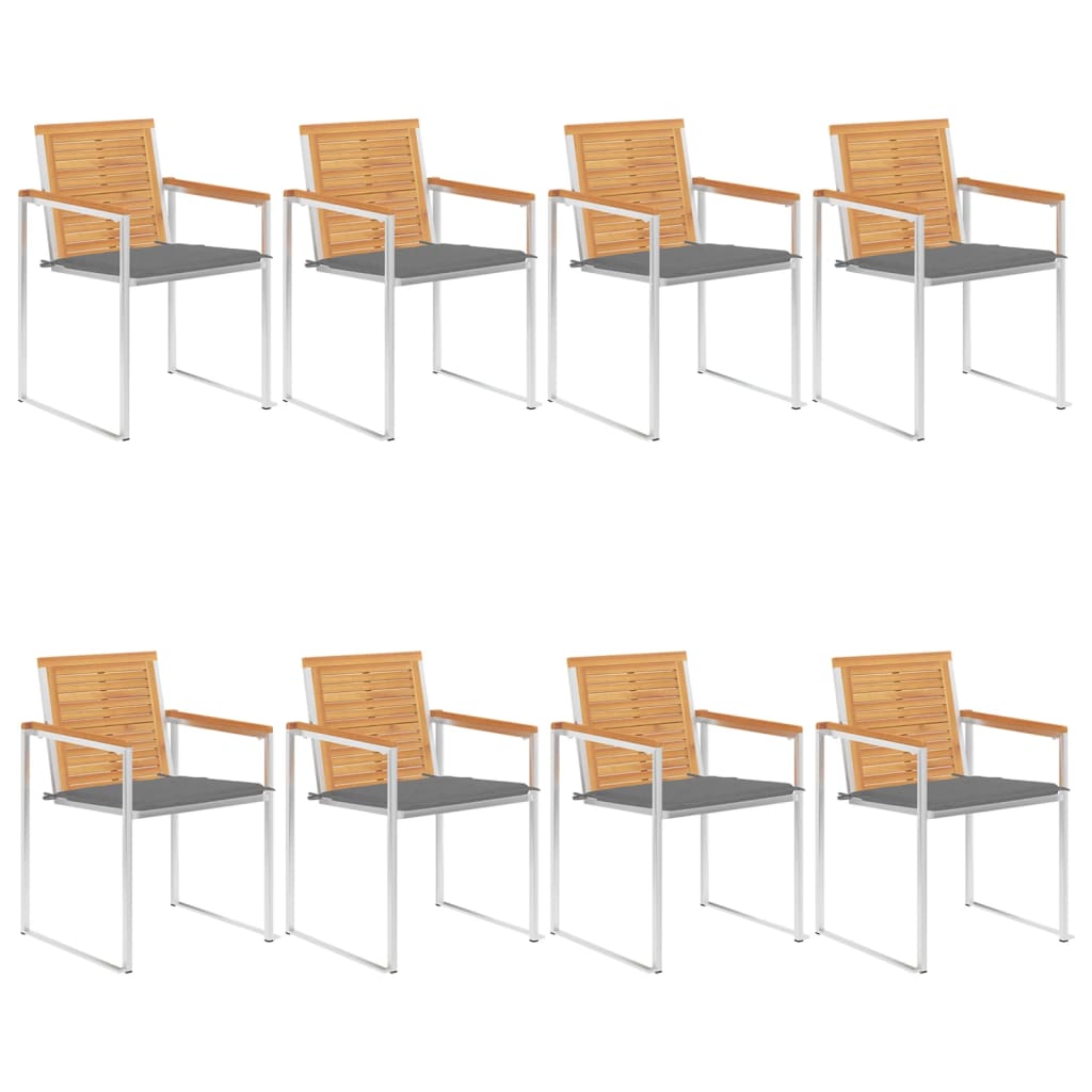 vidaXL 8 Stk. Gartenstühle mit Kissen Massivholz Teak