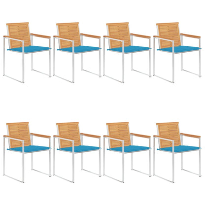vidaXL Chaises de jardin 8 pcs avec coussins Bois de teck massif