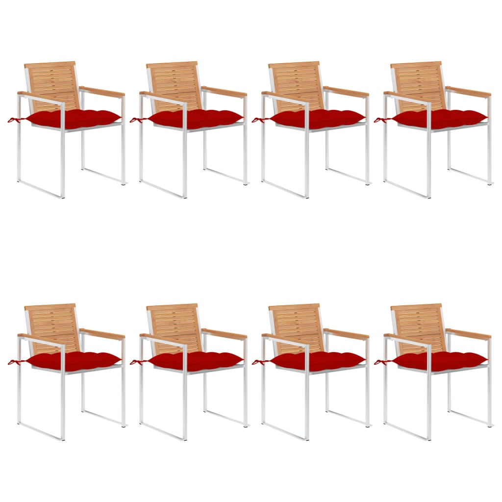 vidaXL Chaises de jardin 8 pcs avec coussins Bois de teck massif