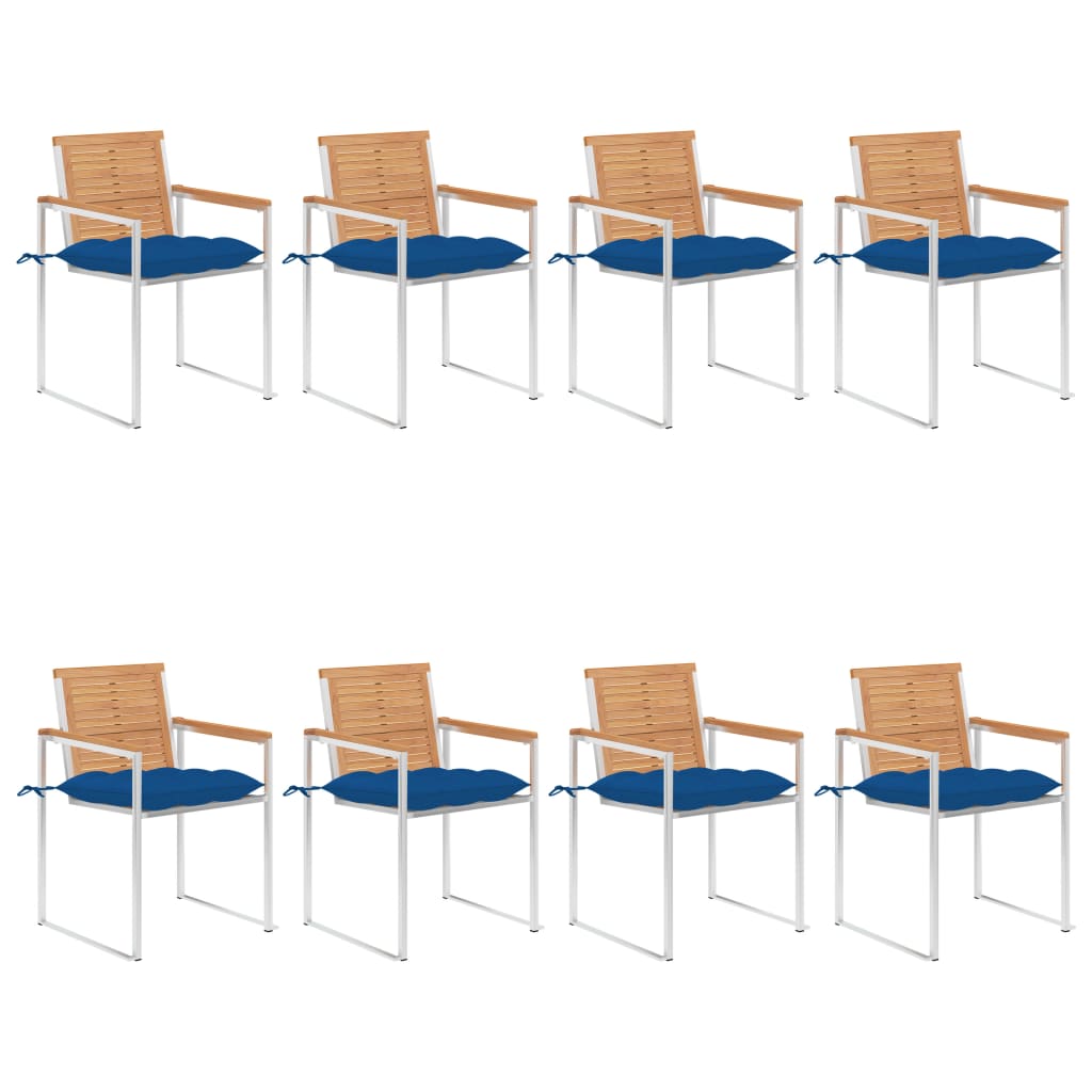 vidaXL Chaises de jardin 8 pcs avec coussins Bois de teck massif
