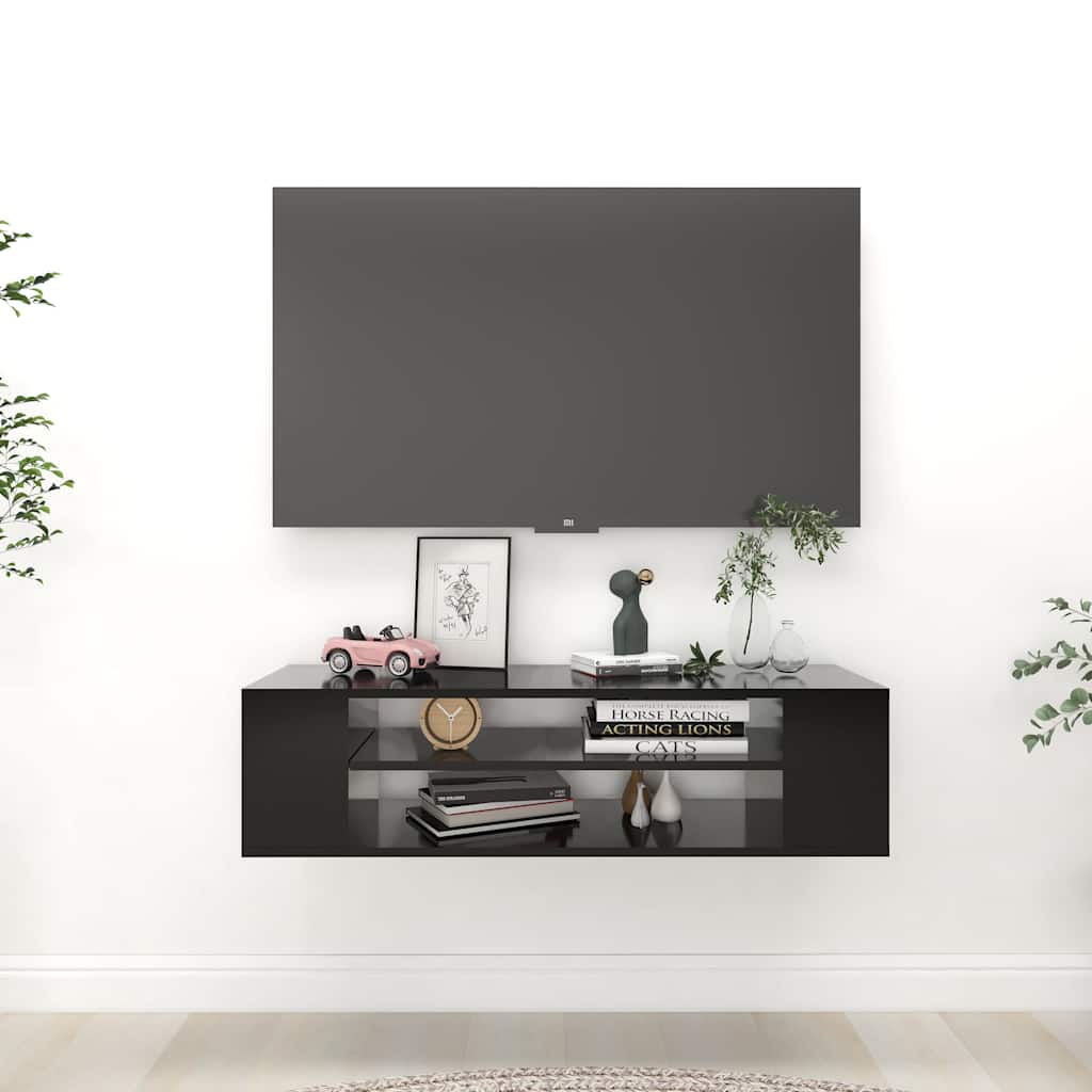 Meuble TV suspendu vidaXL Noir 100x30x26,5 cm Bois d'ingénierie