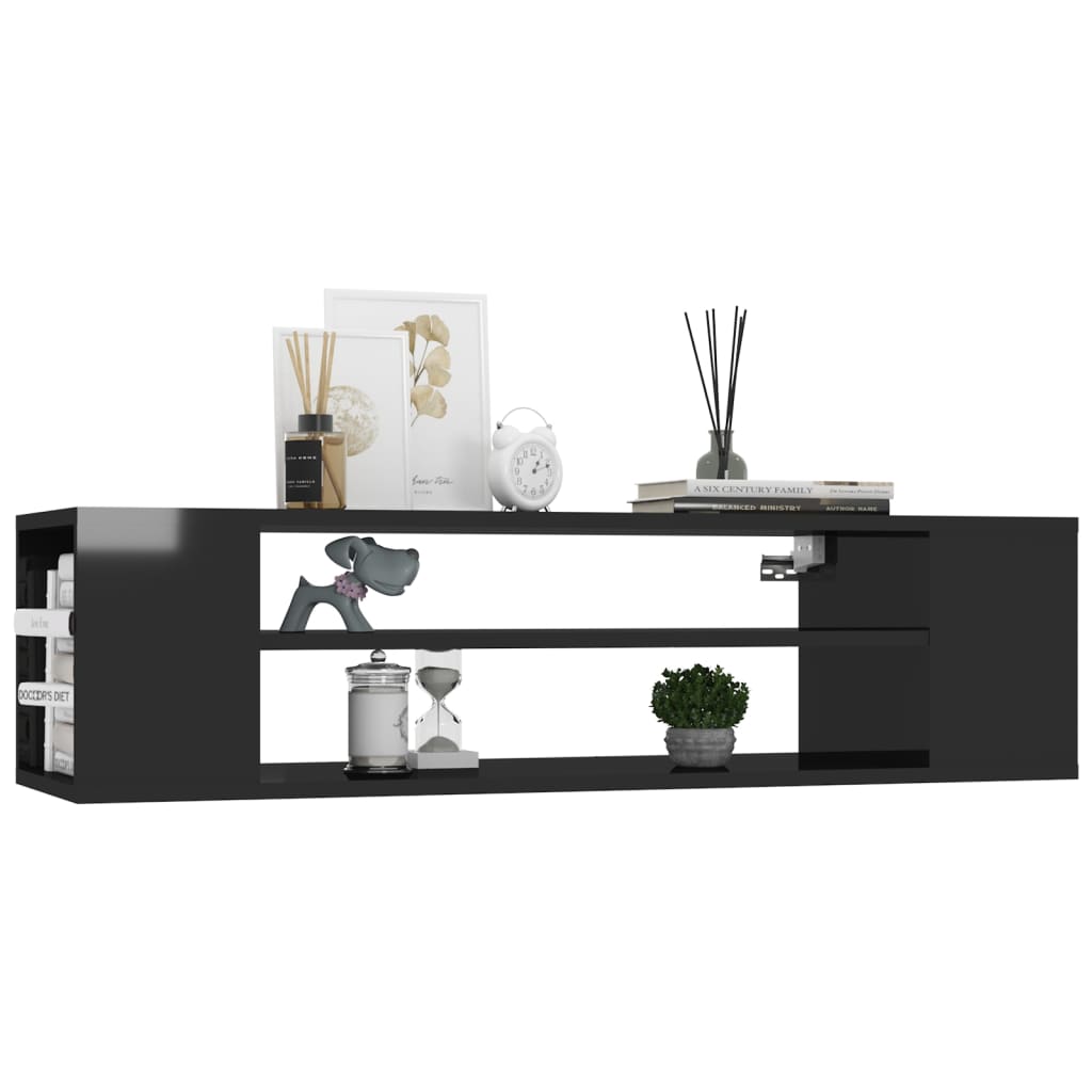 vidaXL Meuble TV suspendu noir brillant 100x30x26,5 cm Aggloméré
