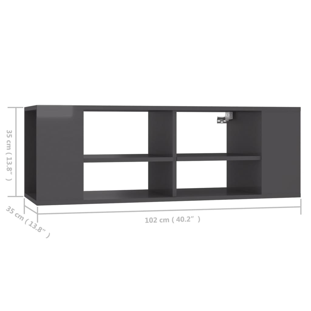 vidaXL Meuble TV mural gris 102x35x35 cm Aggloméré