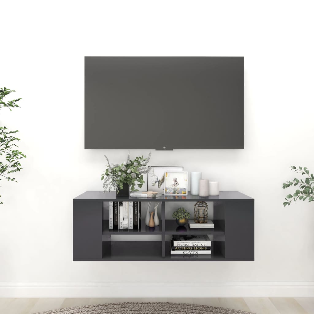 vidaXL Meuble TV mural gris 102x35x35 cm Aggloméré